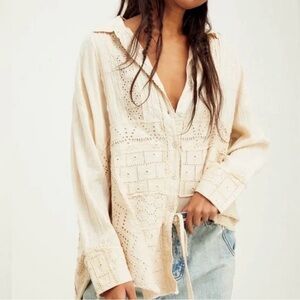 We The Free Beige Lace Blouse